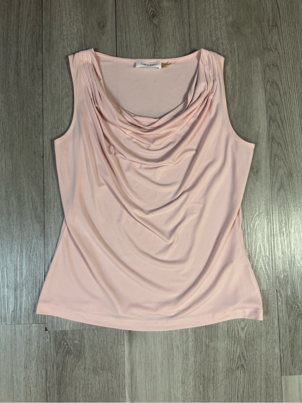 Calvin Klein Light Pink Cowl Neck Draped Sleeveless Blouse Petites Medium